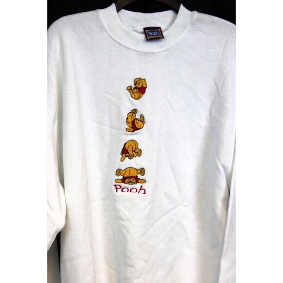 VTG 90s NWT Disney Winnie the Pooh Sweatshirt Embroidered Tumbling White Sz Lg - Picture 2 of 10